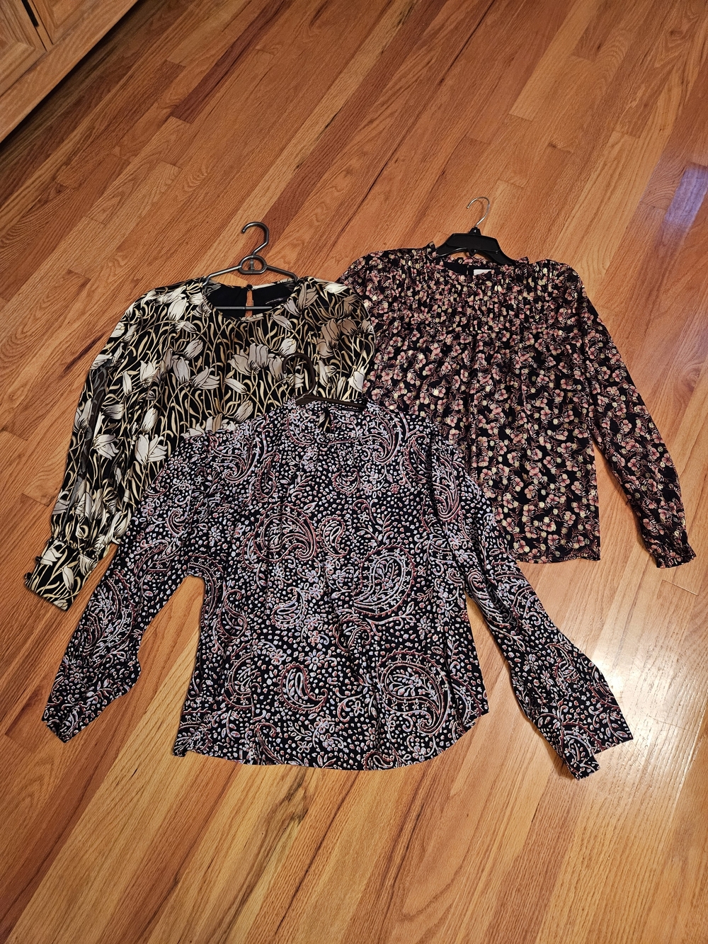Banana Republic & LOFT Black and Pink Mixed-Print Long-Sleeve Blouses (3-Pack)